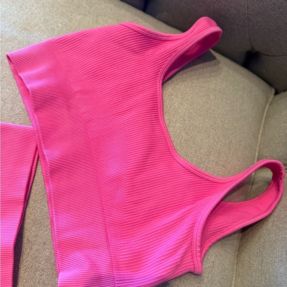 Hot Pink Ribbed Crop Top and Shorts Set - Picture 3 of 6